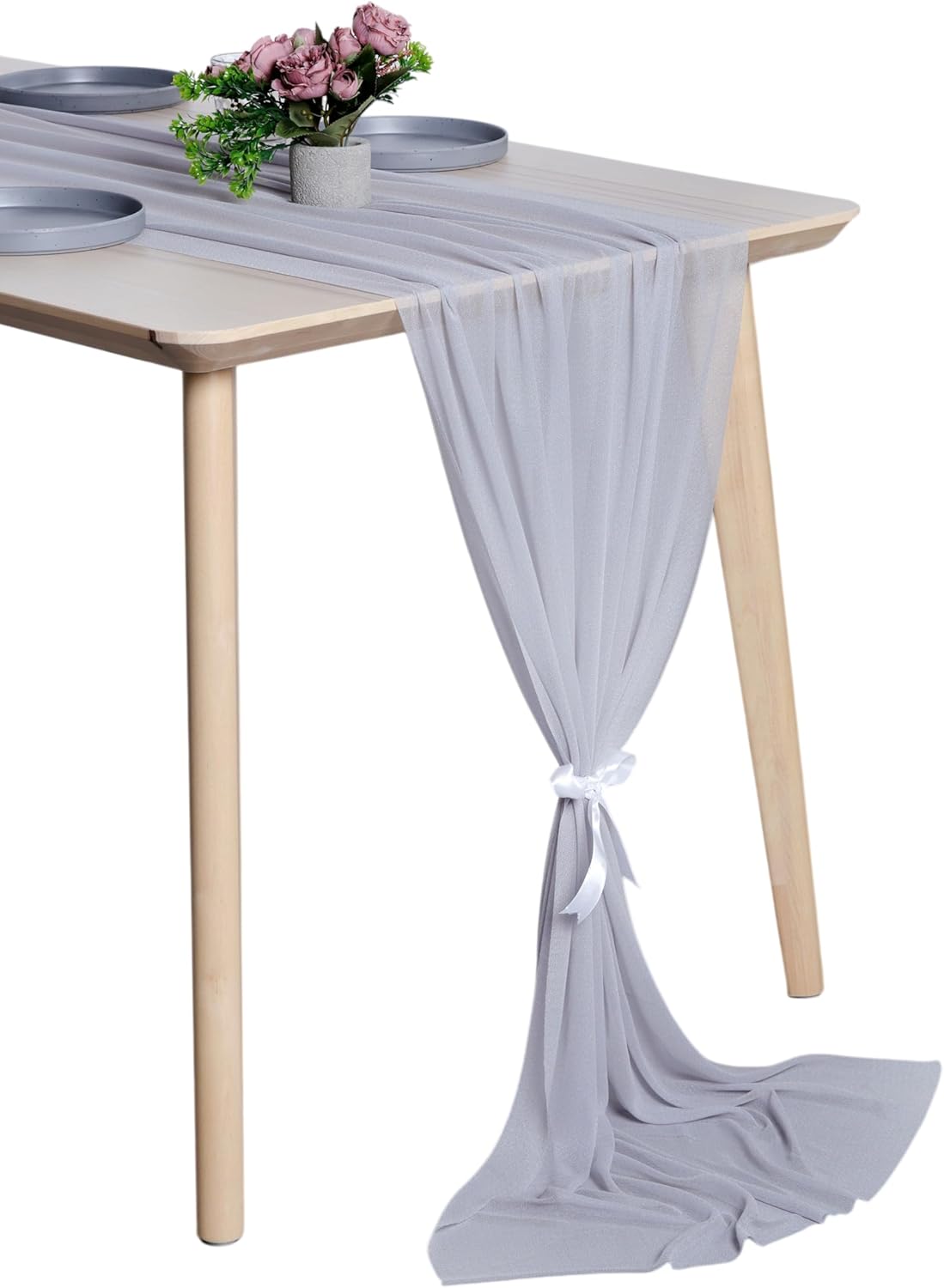 MDS 10 Pack 10ft Chiffon Table Runner 29 x120 Inches Sheer Wedding Runner Romantic Rustic Table Runner for Wedding Decorations, Birthday Parties, Bridal Shower Party Arch Decor - Cool Gray