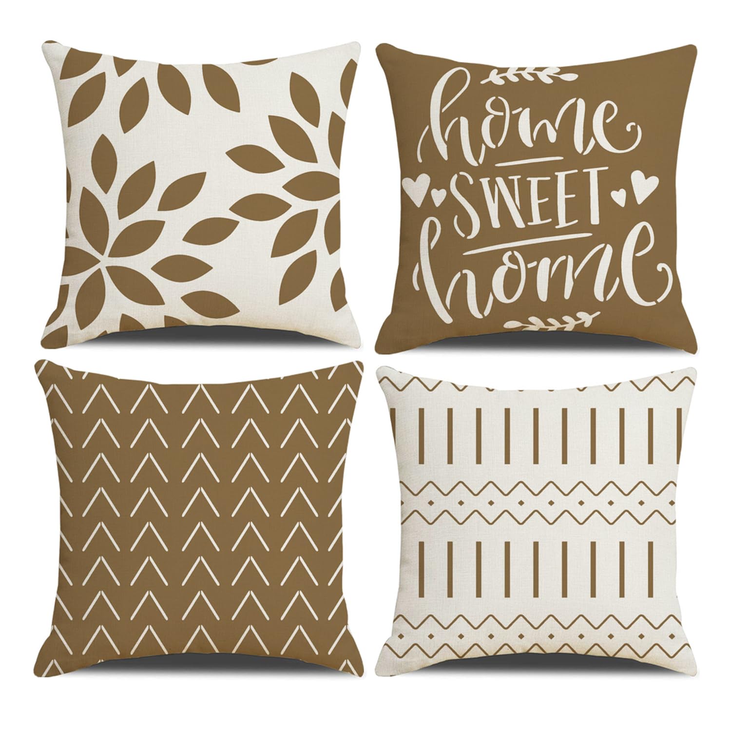 Homefeelzydys Cushion Covers,Cushion Covers 45 x 45 set of 4 Brown Square Throw Pillow Case cushion covers 18x18 4Pack For Outdoor Patio Garden Blench Living Room Sofa Farmhouse Decor