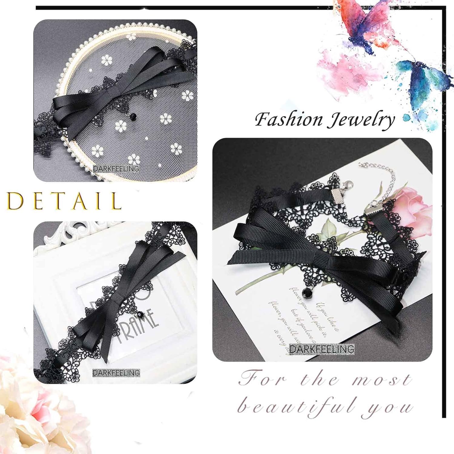 Gothic Lace Choker Necklace Black Crystal Bow Collar Necklace Sexy Velvet Bowknot Stretchy Choker Halloween Costume Necklace Jewelry Accessories for Women - Image 4