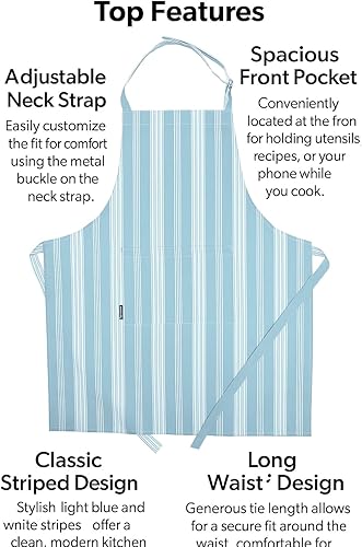 Miniatura 3 de AMOUR INFINI Delantales de algodón a rayas para mujer con bolsillos, correa ajustable y lazos en la cintura, delantal impreso para hornear, cocinar,