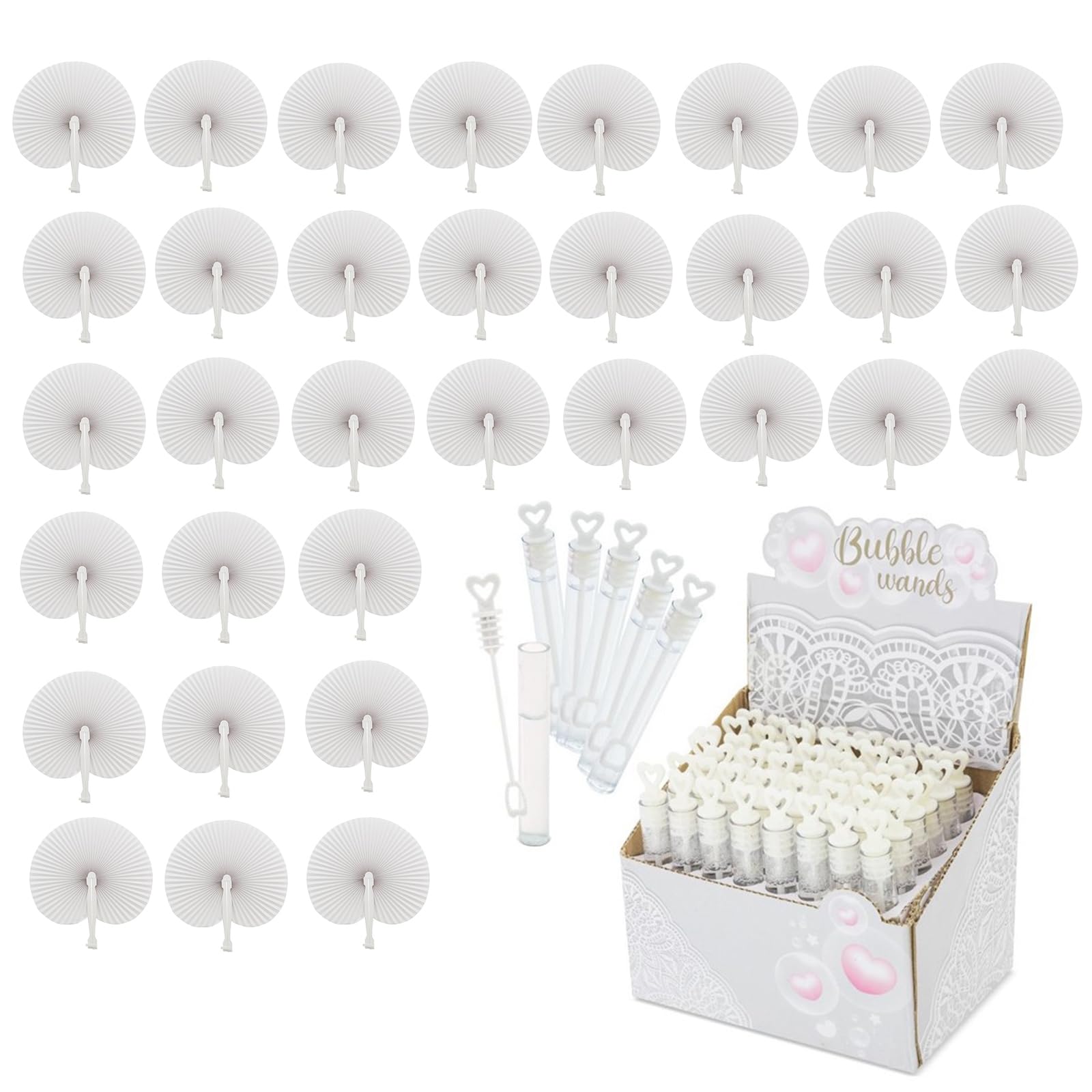 ADRI - Pack 48 pai pai y 48 pomperos blancos para bodas, pomperos y pai pai para tus invitados en el día de tu boda
