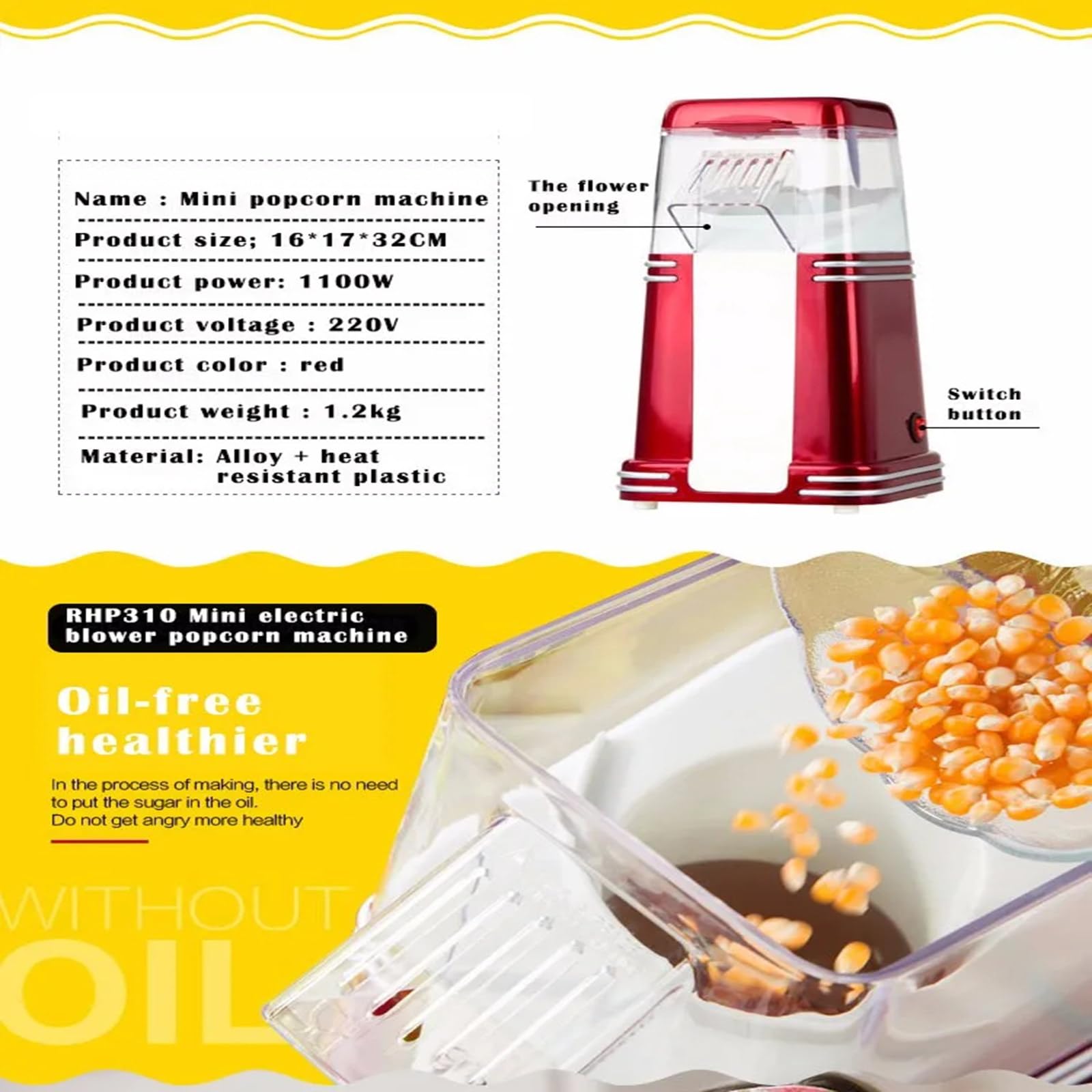 Mini Palomitas de maíz clásicas, Palomitas de maíz Dobles Retro, Palomitas de maíz caseras, Palomitas de maíz Autoadhesivas Que Pueden Agregar azúcar y Aceite