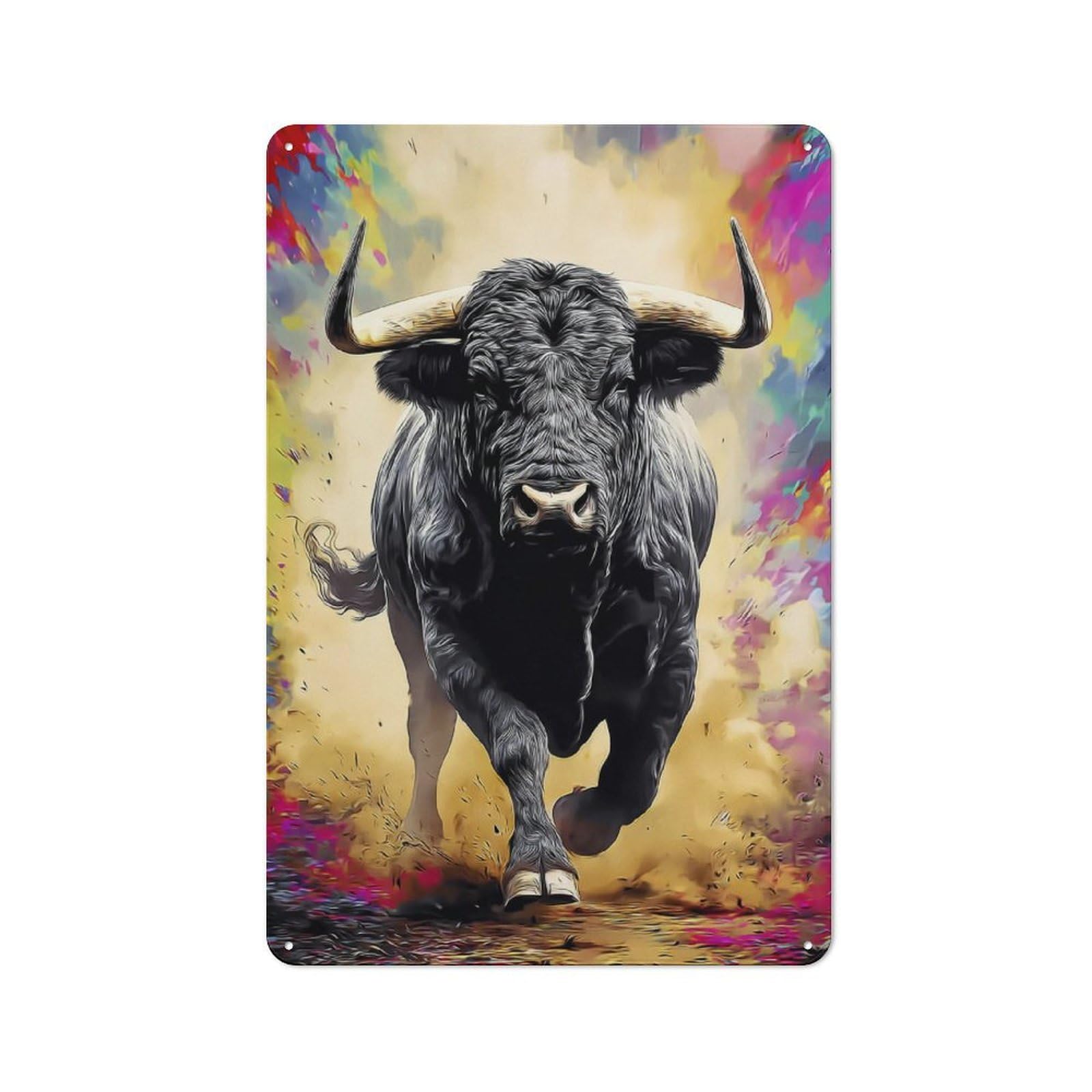 Powerful Bull in Motion Farmhouse Metal Sign 30x20cm, Barn Style Rustic Kitchen Decor for Cottage, Kitchen, Hallway Or Breakfast Nook