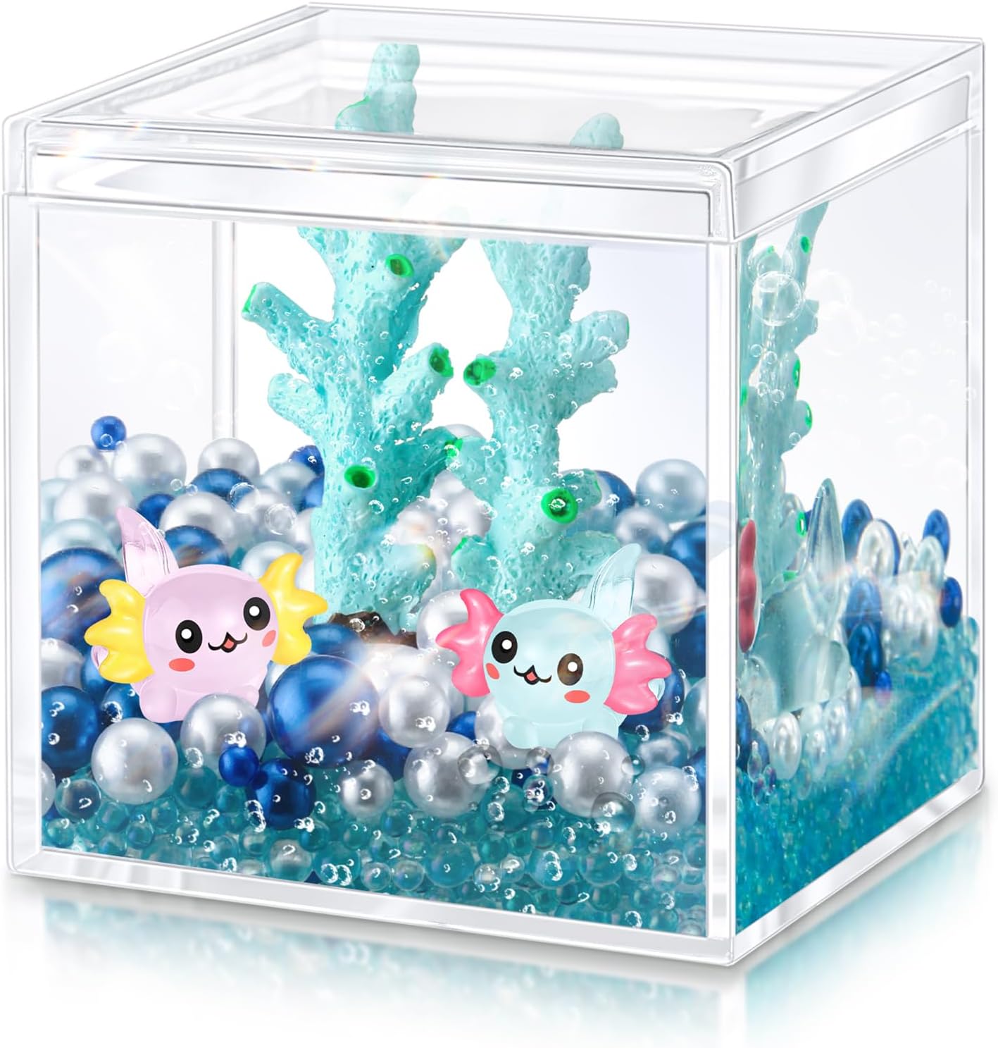 Funny Axolotl Gifts Mini Axolotl Figures Toy DIY Tank Handmade Craft Birthday Party Favors for Bedroom Living Room Home Table Decorations(Cute Coral,Lake Blue)