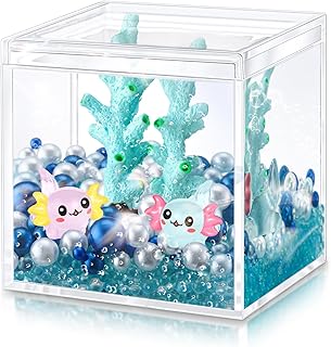 HyDren Funny Christmas Desk Decoration Mini Axolotl Figures Toy DIY Axolotl Tank Handmade Craft Birthday Party Gifts for Bedroom Living Room Home Table Decorations(Cute Coral,Lake Blue)
