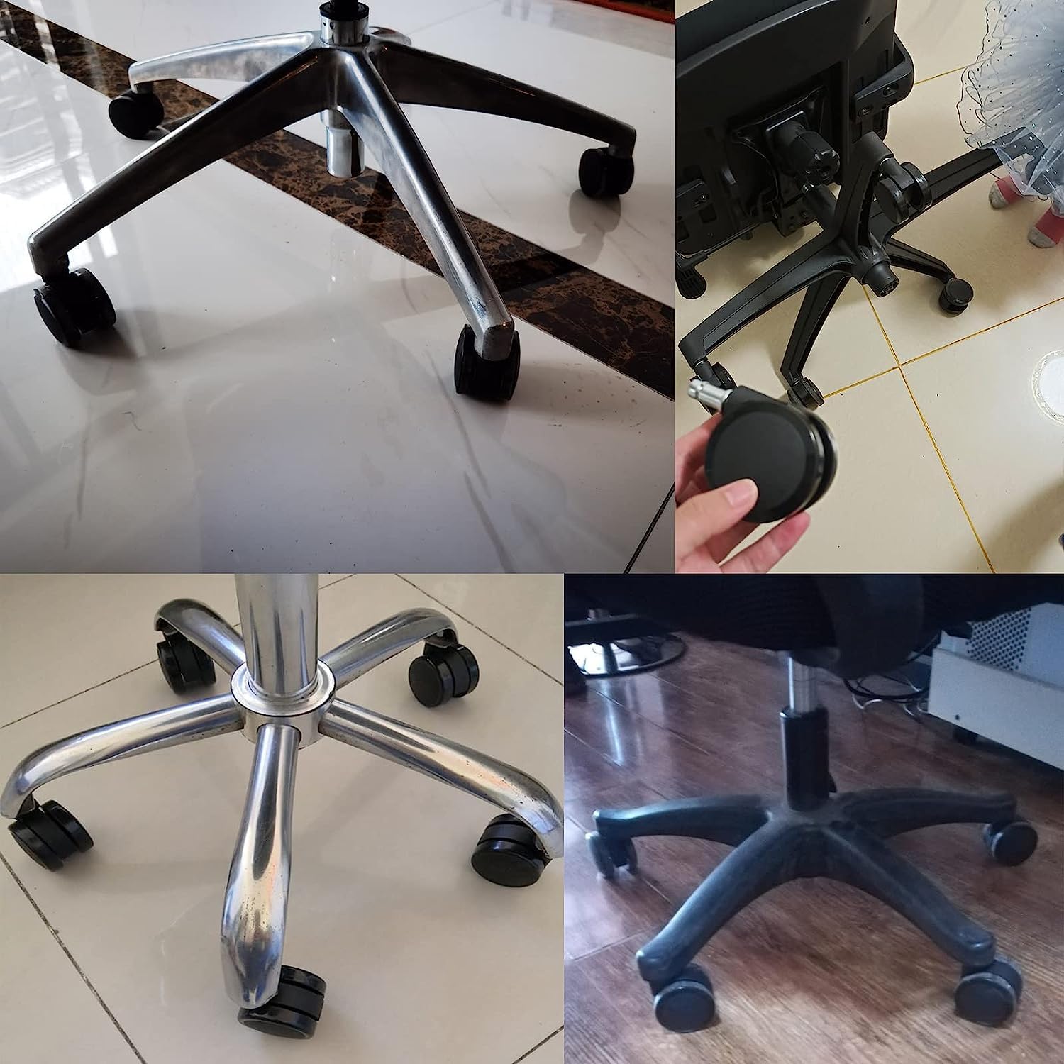 Kółka, kółka meblowe, poliuretanowe do krzeseł biurowych, krzesła obrotowe, chroniące podłogę, o średnicy 60 mm, rozmiar trzpienia 11 * 24