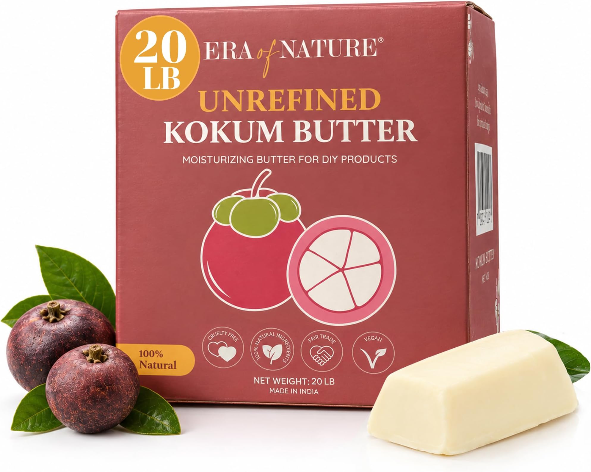Era of Nature Cocoa Butter Raw โ 100% Pure & Unrefined, Cold-Pressed Cacao โ For DIY Skincare & Haircare โ Deep Hydration for Skin, Hair, Lips โ Stretch Mark & Scar Care โ Natural Chocolate Scent, 8oz