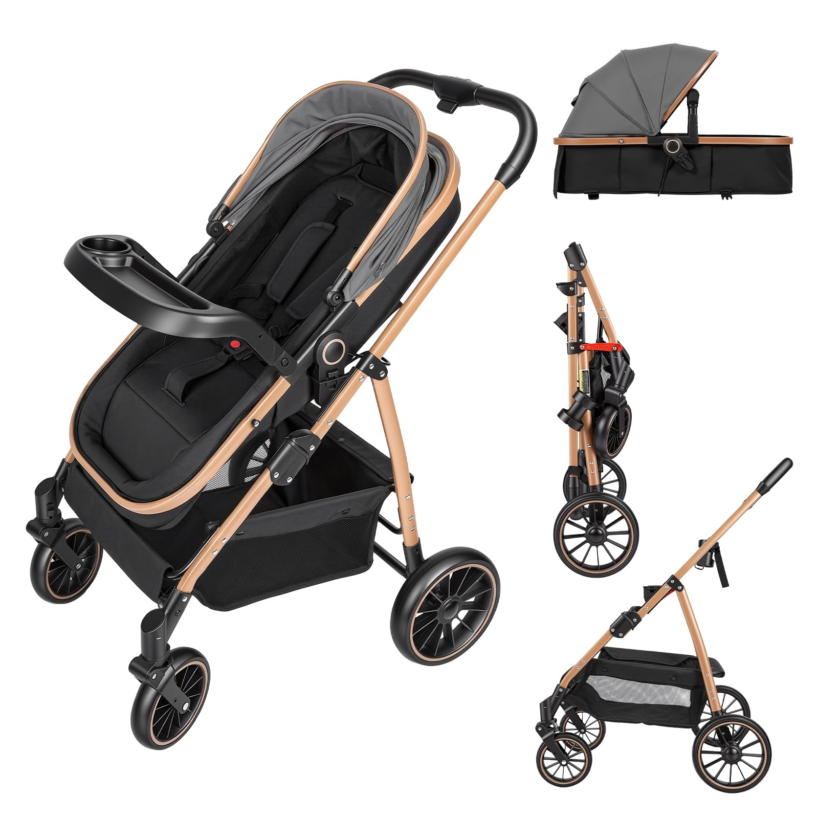 Poussette bébé 2-en-1, Nacelle convertible pour nouveau-nés