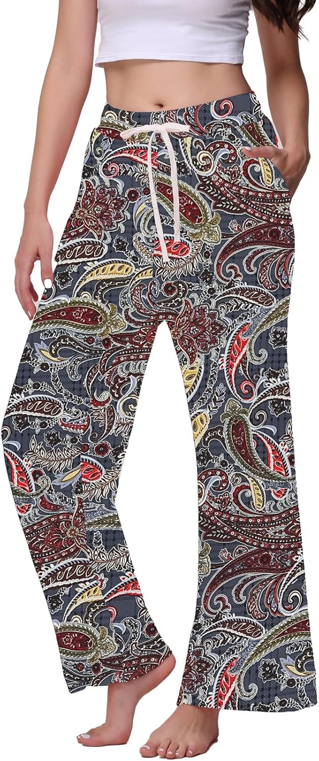 Veseacky Women's Comfy Stretch Drawstring Wide Leg Lounge Casual Pants Pajamas Bottoms Dance Bottoms S-4XL