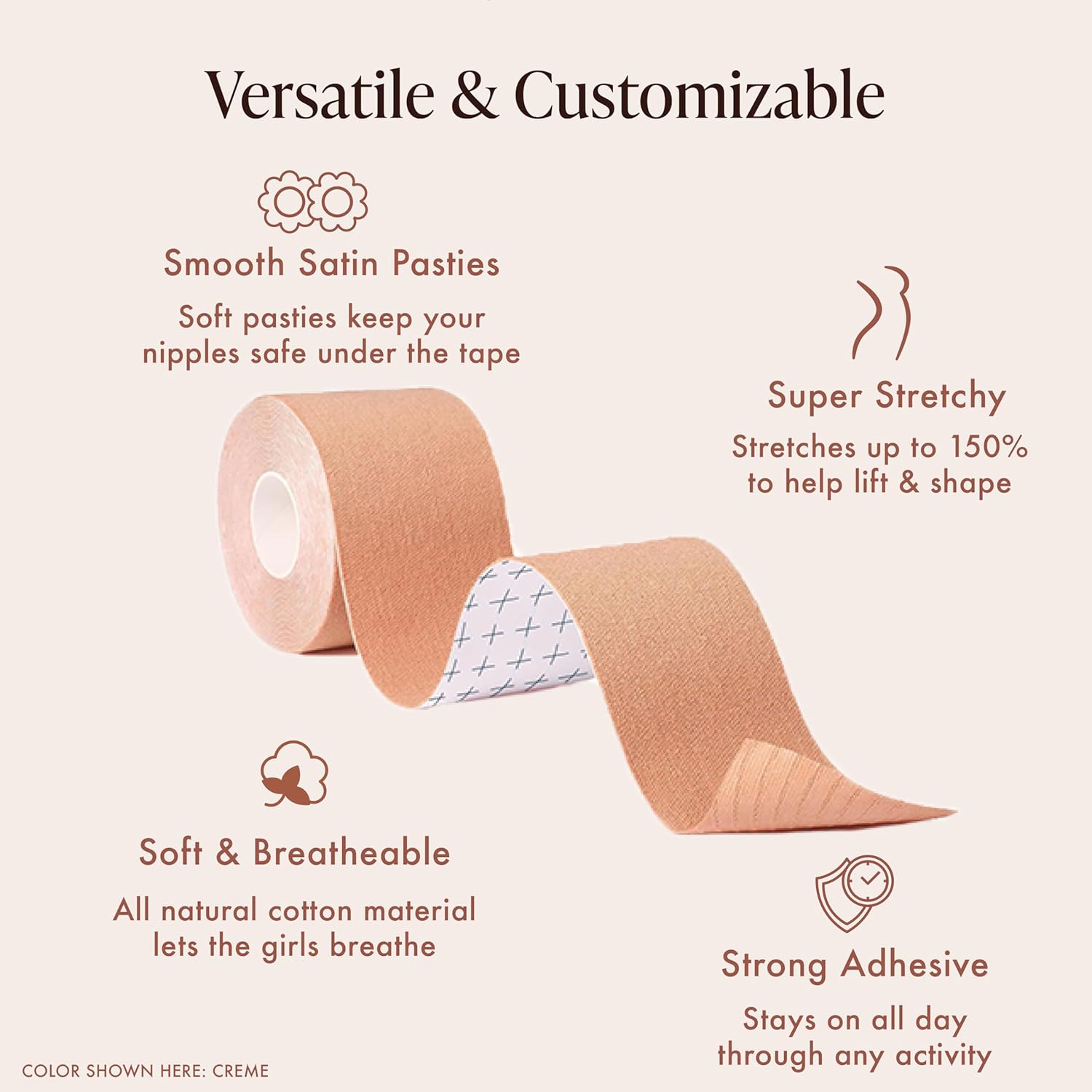 Boob Tape for Breast Lift - Breast Lift Tape - 10 Satin Nipple Pasties - Hypoallergenic Boobtape - Strapless Bra - Image 4