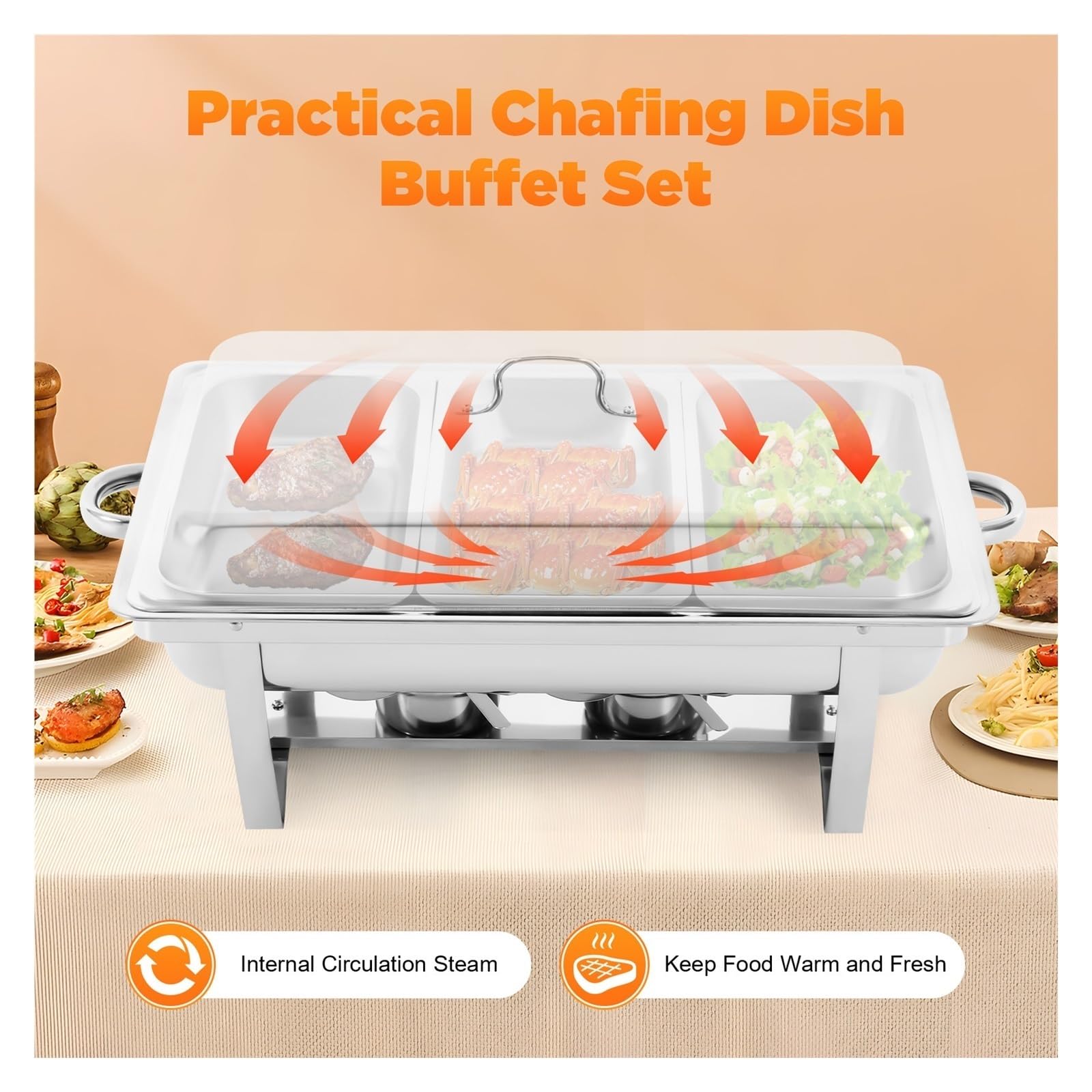 Scaldavivande Commerciale in Acciaio Inossidabile Set 3 Scomparti 7 5L Rettangolare for Buffet for Banchetti di Catering for Feste Buona Conservazione del Calore