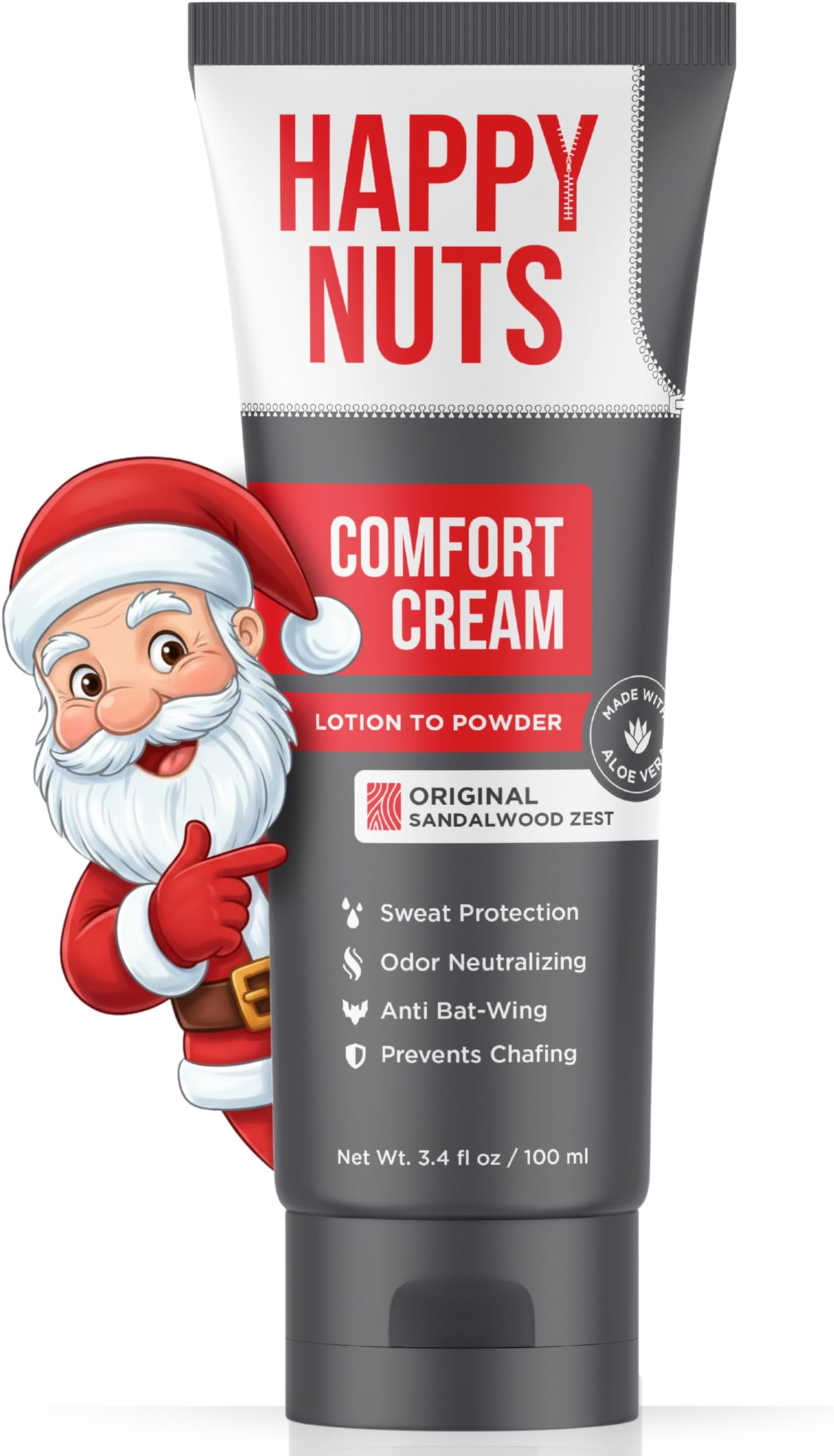 HAPPY NUTS Comfort Cream Deodorant For Men: Anti-Chafing Sweat Defense, Odor Control, Aluminum-Free Mens Deodorant & Hygiene Products for Men's Private Parts 3.4 Fl Oz (1 Pack), Original