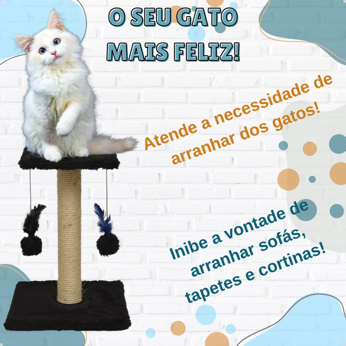 Arranhador Para Gatos Pet Poste Duplo Preto Sisal Brinquedo Com Bolinha Pena Duas Bases Carpete Anti Stress Anfia Unhas Arranhador Para Gatos Pet Poste Duplo Preto Sisal Brinquedo Com Bolinha Pena Duas Bases Carpete Anti Stress Anfia Unhas