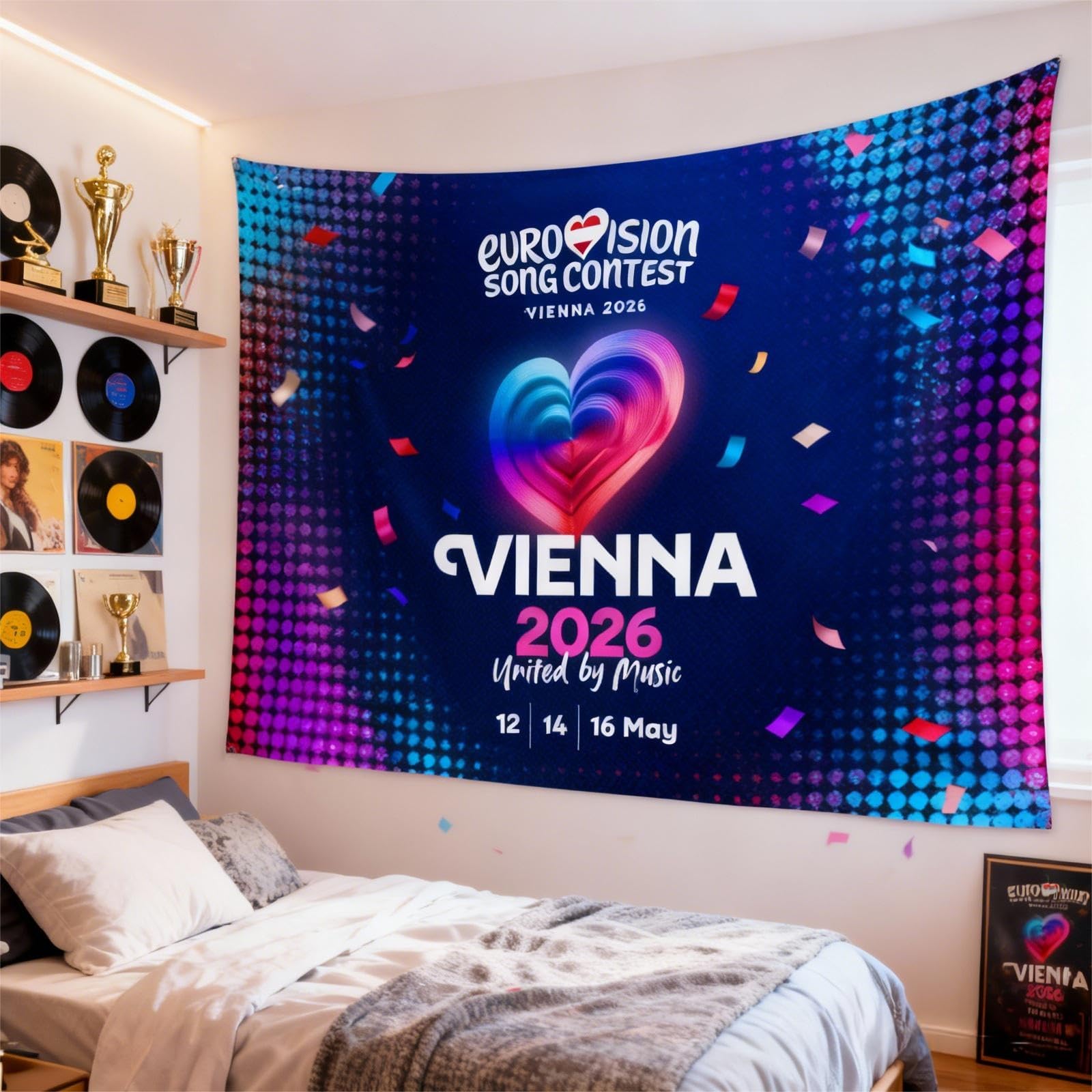 Eurovision Song Contest 2026 Vienna Party Decorations, Flag Banner, Eurovision 2026 Celebration Themed Decor for Home, Garden, Bar, Street (90 * 150cm) — view 2