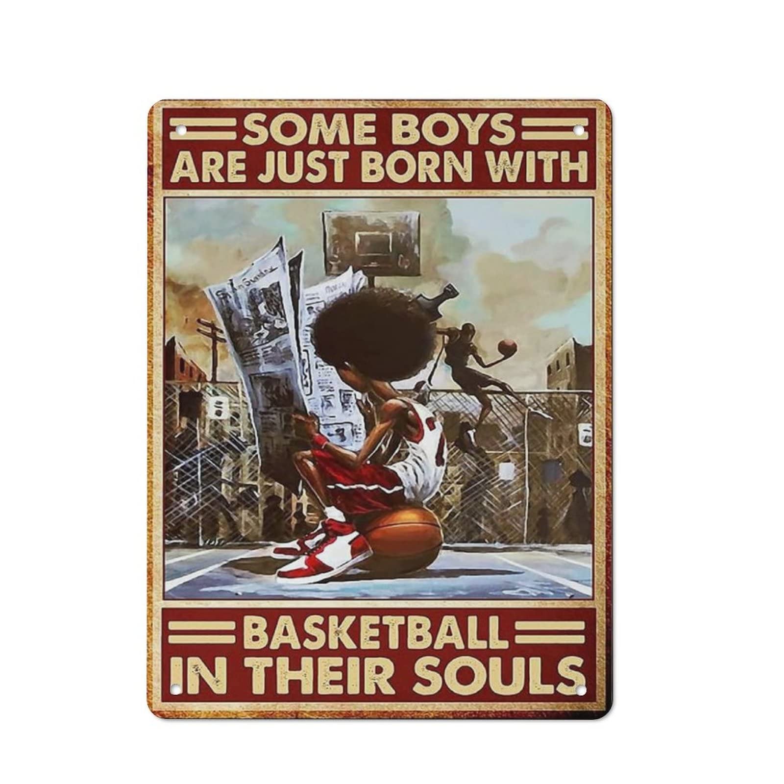 AOOEDM Some Boys Are Born With Basketball Metal Tin Signs for Man Cave Funny Art Wall Plaque Kitchen Bar Sign Coffee Shop Garage Wall Decor Hanging Decor