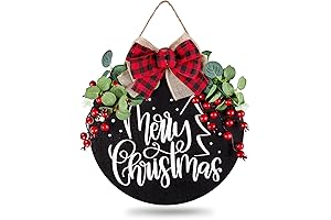 Whaline Christmas Wooden Hanging Sign Door Wreath