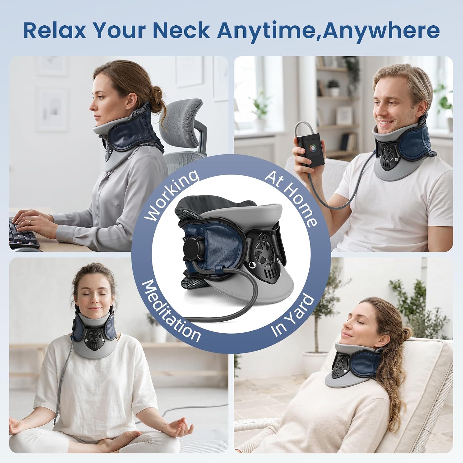 Neck Stretcher Cervical Traction,Built-in Air Pump,Neck Traction Device for Spine Decompression and Pain Relief, Office & Travel Neck Support, Adjustable Neck Traction Devices for Home Use