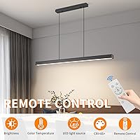 Vista 7 de Lámpara colgante lineal LED moderna, lámpara de techo de 47 pulgadas con control remoto de 3000K-6500K temperatura de color ajustable luz de isla