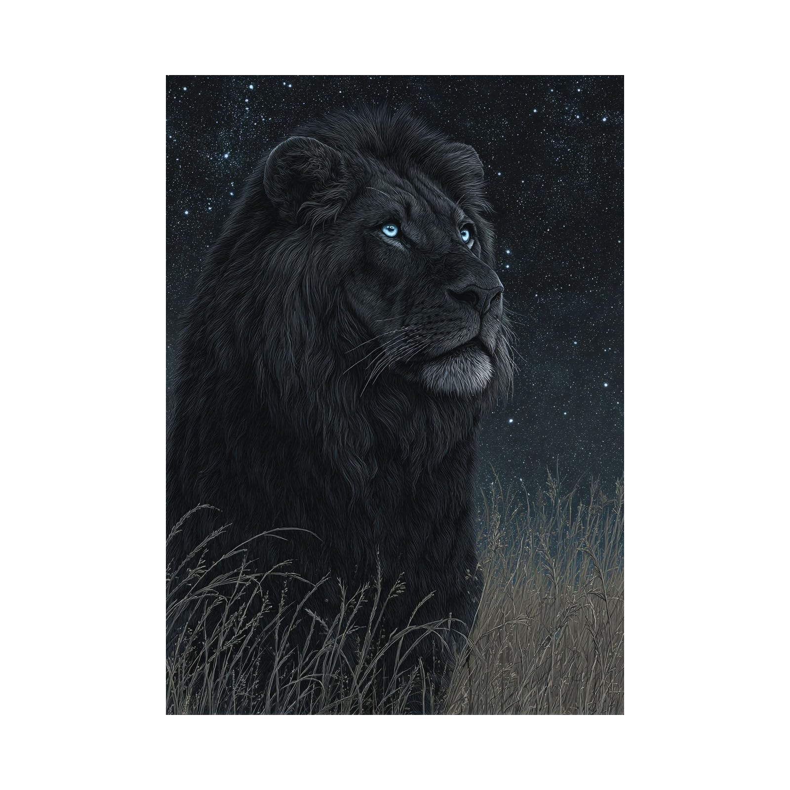 TERUEA Animal Wall Art Canvas Painting Dark Lion Starry Sky Wilderness Portrait Picture Wall Decor Animals Toilet Painting Prints Home Decor(Black)-70x100cm Unframed