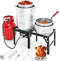 Vista 8 de Set de freidora de propano ROVSUN de 58,000 BTU con estufa de gas elevada, olla de freidora de aluminio de 18 cuartos, 2 canastos y termómetro