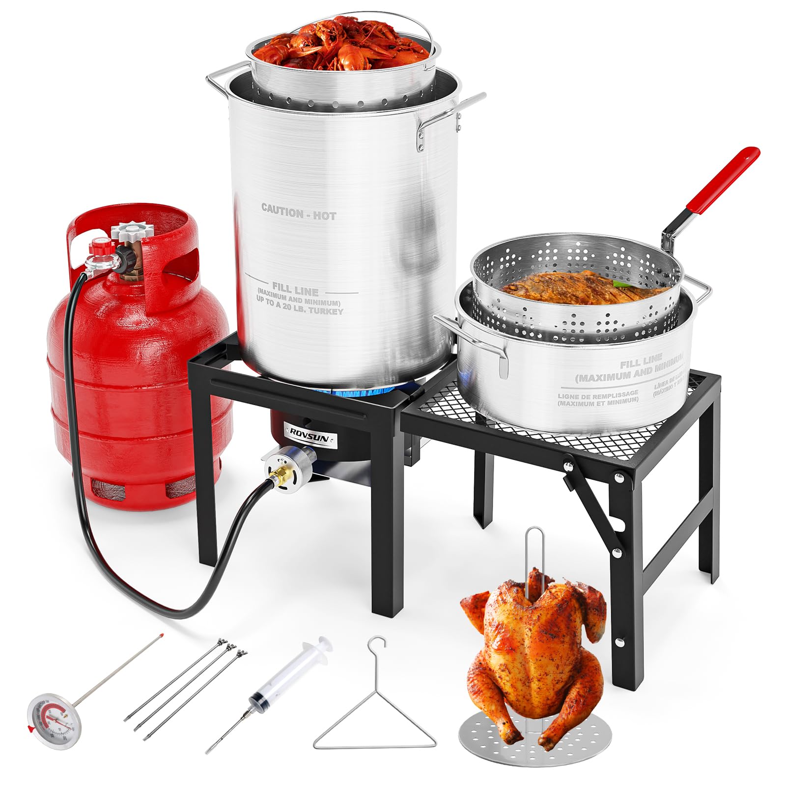 ROVSUN 30QT Turkey Fryer & 10QT Fish Fryer Kit with Foldable Side Table