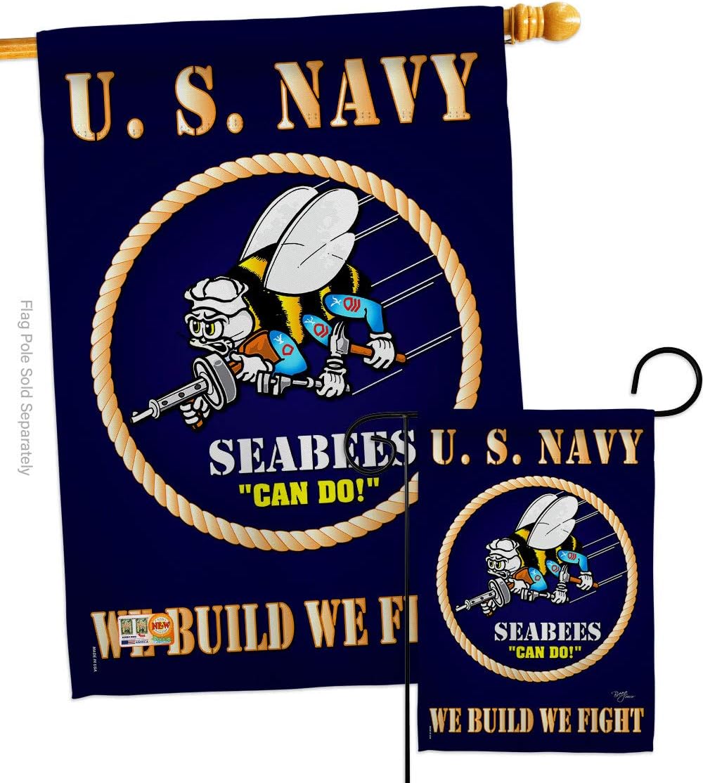 Sea Bees Garden Flag - 2pcs Pack Armed Forces Navy USN Seabee United State American Military Veteran Retire Official - House Decoration Banner Small Yard Gift Double-Sided Made in USA 13 X 18.5