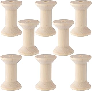 Pndeyo 8pcs Wooden Spools of Crafts, 2in Empty Natural Wood Thread Spools, Unfinished Wooden Textile Bobbin for Organizing Cord Twine Ribbon Chains Elastic Threads