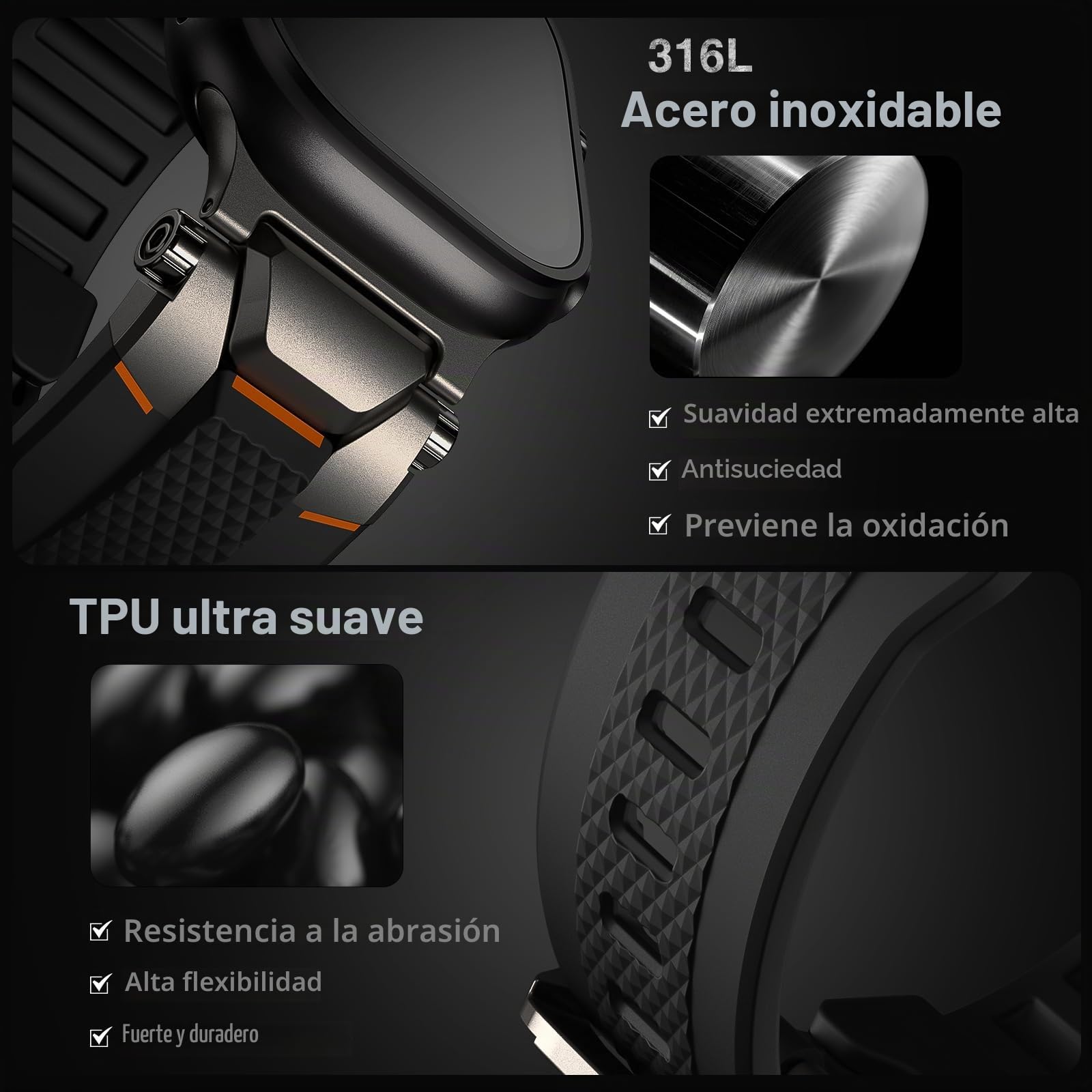 ULTIMAL Compatible con Apple Watch Ultra 3/2/1 pulsera de 49 mm, pulseras de reloj para hombres, correa deportiva resistente de metal de alta calidad