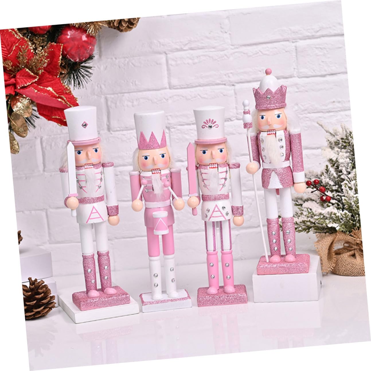 4pcs Christmas Nutcracker Figurines Set 24cm Wooden Nutcracker Soldier Xmas Tabletop Ornament Traditional Holiday Decor Gift for Teen