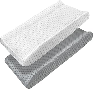 Changing Pad Cover 2 Pack, Ultra Soft Minky Dots Plush Diaper Changing Table Sheets for Baby Boys and Girls Infants Unisex Breathable Wipeable, White and Dark Grey
