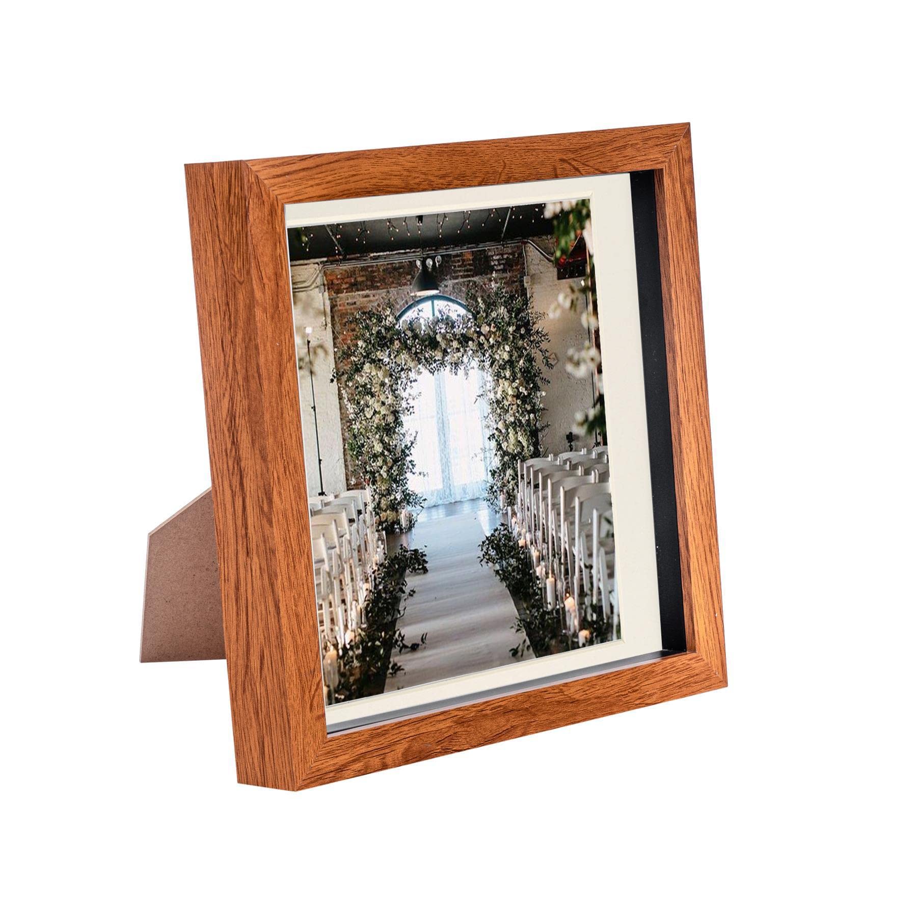 Nicola Spring Dark Wood/Ivory 8 X 8 3D Shadow Box Photo Frame - Craft Display Picture Frame With 6 X 6 Mount - Glass Aperture