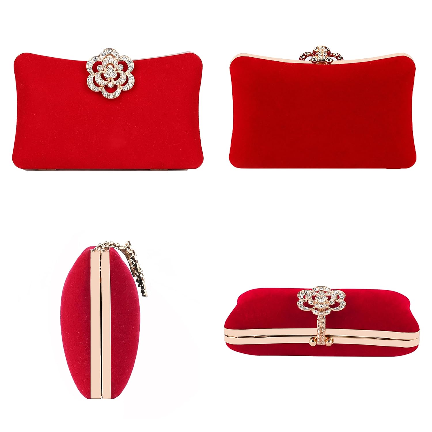 Velvet Evening Bags For Women With Flower Closure Rhinestone Crystal Embellished Clutch Purse For Party Wedding - Image 4