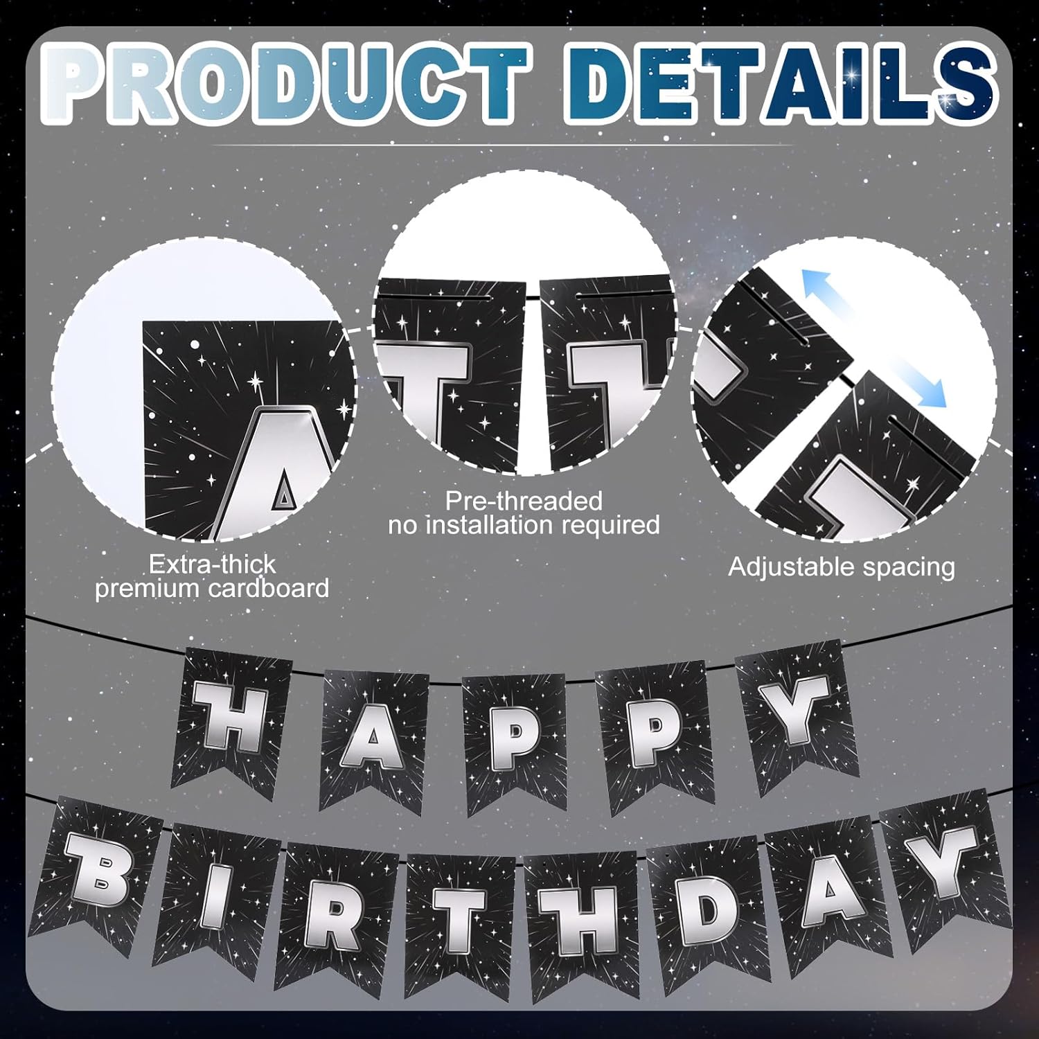 Galaxy Fishtail Happy Birthday Banner, Space Theme Birthday Banner No DIY Required Decorations for Boys Outer Space Themed Celebrations Parties Favors Supplies Cosmic Events