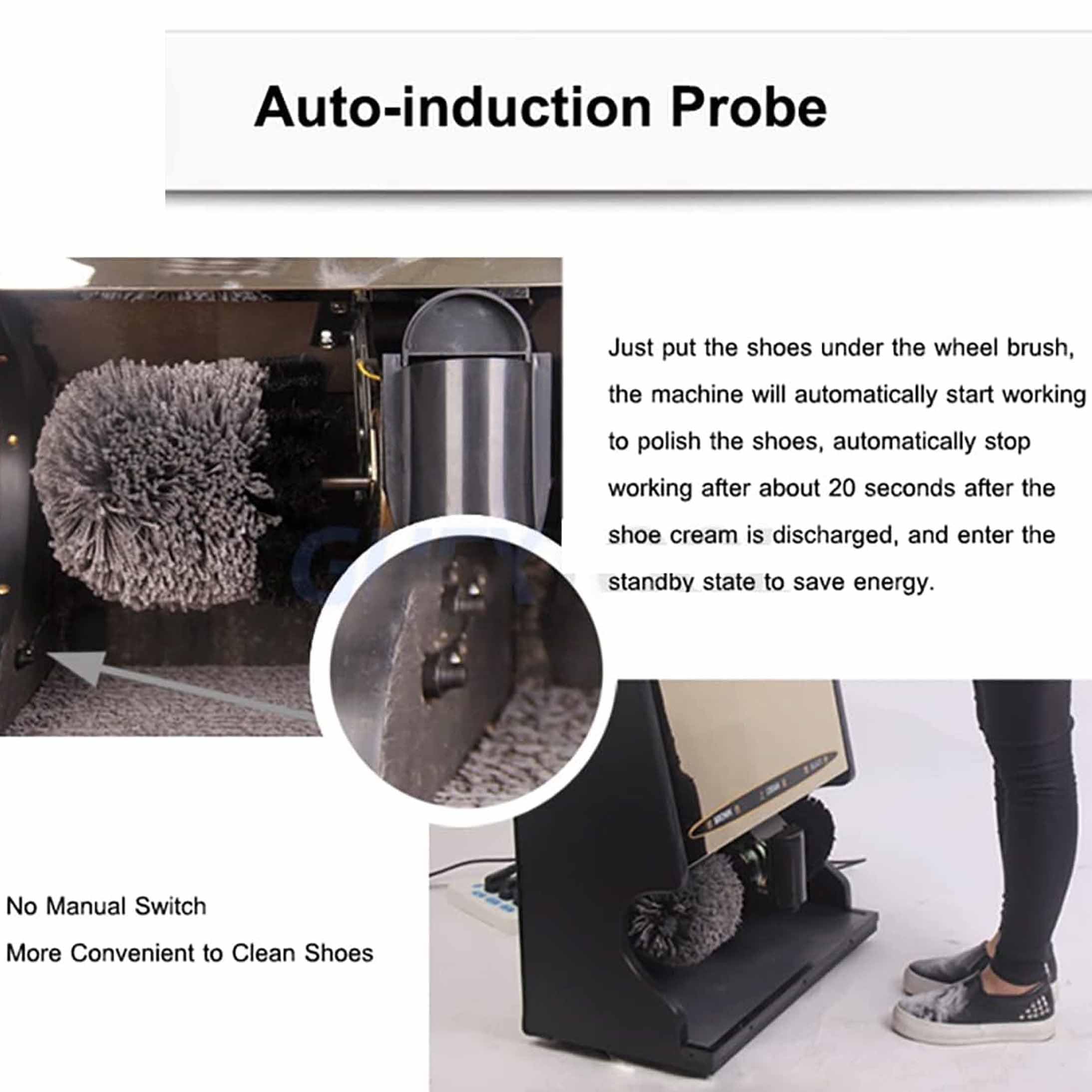 Pulidora de zapatos vertical automática de inducción, cepillo combinado doble, bajo ruido, limpiador eléctrico de zapatos sin contacto, engrasado automático, ahorro de mano de obra para uso en casa y