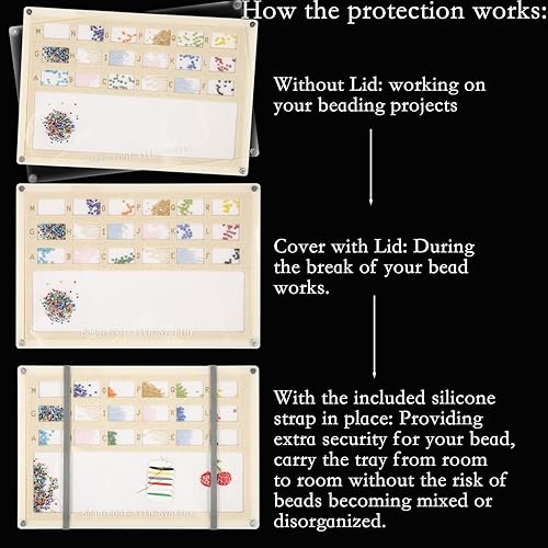 Miniatura 4 de Svartur Tapete de cuentas de semillas con tapa, bandeja de cuentas de base sólida con alfombrilla de cuentas de fieltro integrada y cubierta