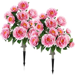 Thiccywoov 2 Pack 36" Artificial Peonies Flowers for Outdoor, 3 Ft Faux Outdoor Plants with Spike UV Resistant Realistic Fake Floral Bush for Indoor Front Door Porch Backyard(Pink)