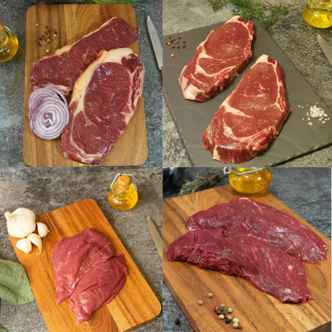 SELECTIV viandes d'exception I Boeuf Français : 2 steaks, 2 entrecôtes, 2 faux filets, 2 bavettes d'aloyau - 1,280kg - France