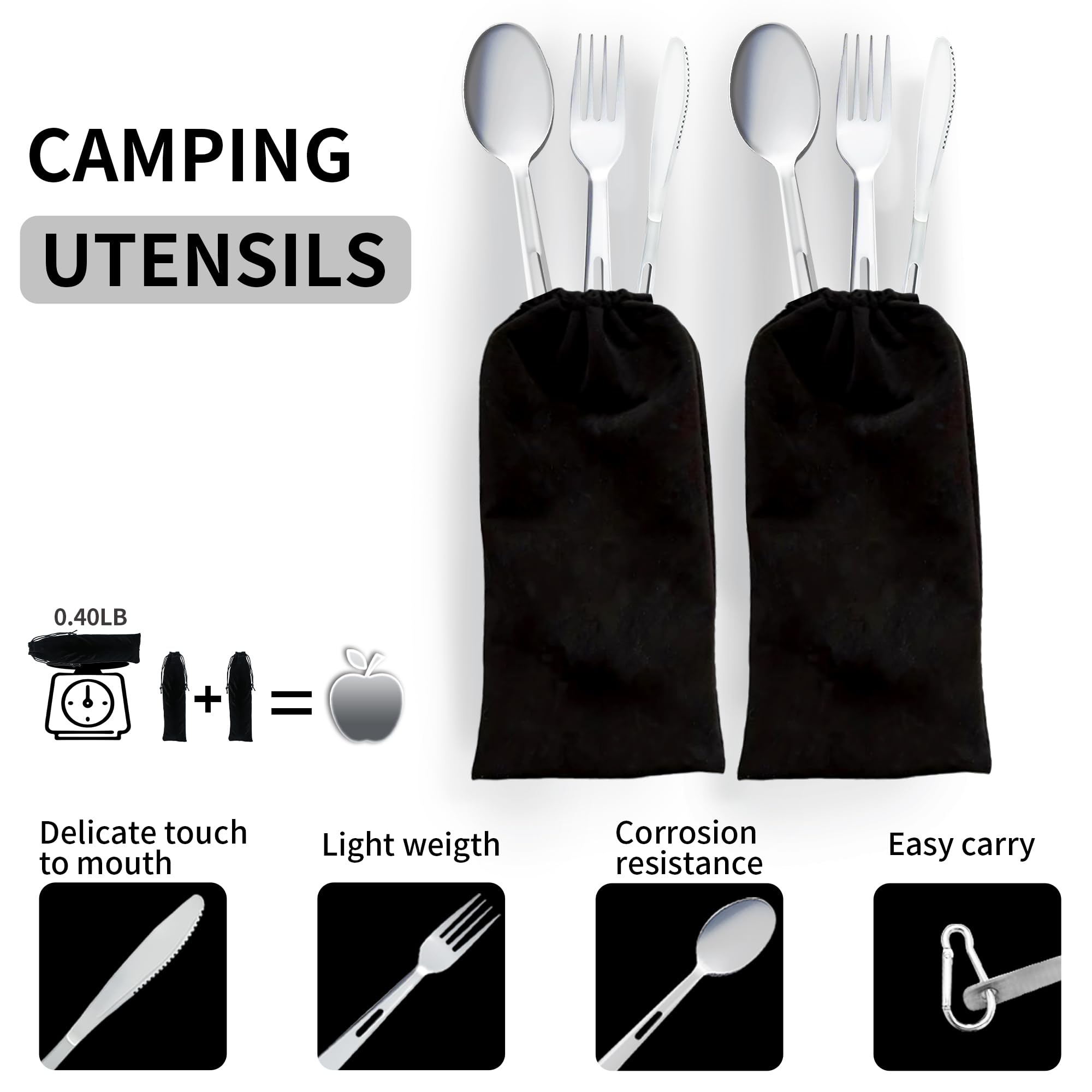 OUTDOORJERKER Camping utensil 2 set silverware of ultra light 4 in 1 camping utensil set of spoon fork knife combo for 2 persons use for camping,hiking,RV traveling as outdoor cooking and dining