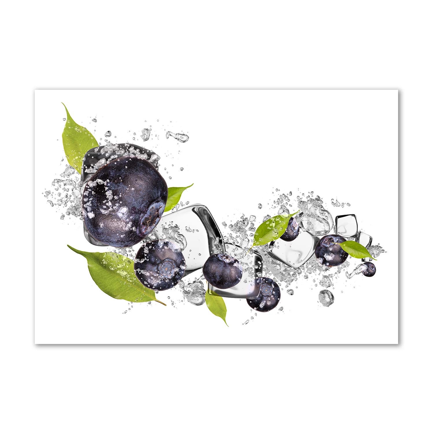 Tableau en verre acrylique déco de bleuets avec glaçons pour salon et cuisine moderne
