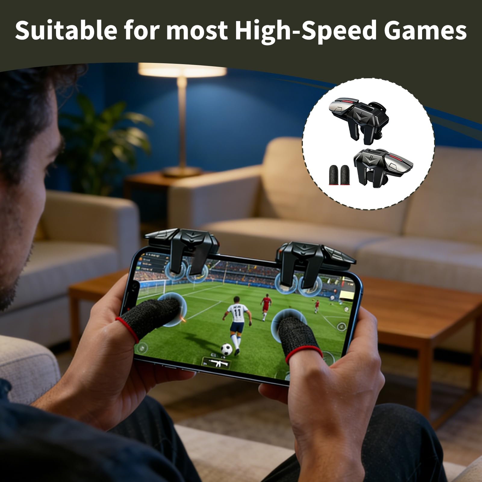 Mobile Trigger Controller 4 Trigger L1R1 L2R2, Trigger Telefono Cellulare Controller a 6 dita ad alta sensibilità senza Bluetooth, Trigger FPS per Smartphone Android e iOS, Gaming Clip