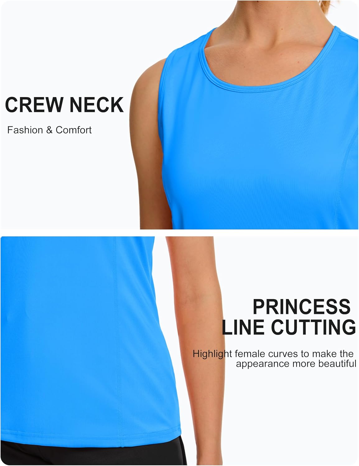 TACVASEN Women's UPF 80+ Workout Tank Top Sleeveless Quick Dry Sun Protection Hiking Athletic Gym Yoga Running Shirts Azure Medium image 5 of 7 B0B757WXH6