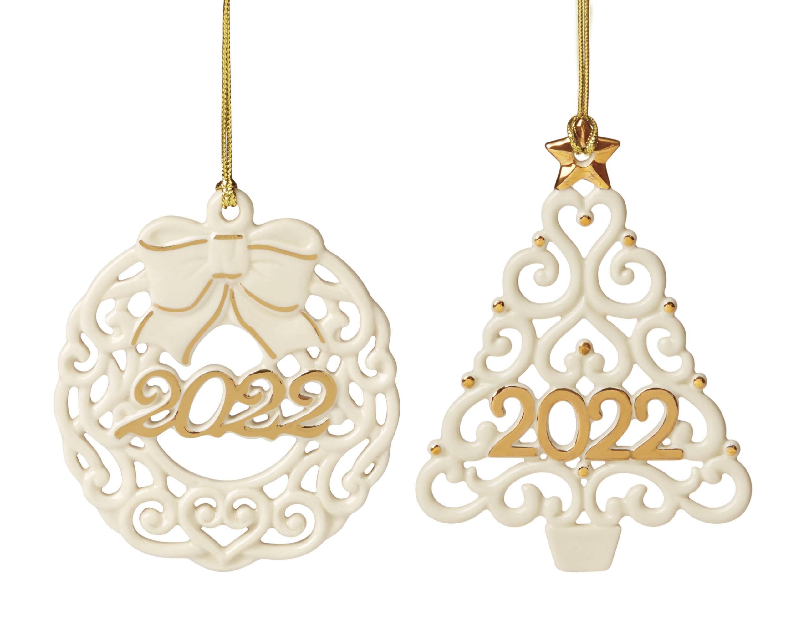 Amazon.com: Lenox 894401 2022 Pierced Wreath & Tree Ornaments, Set
