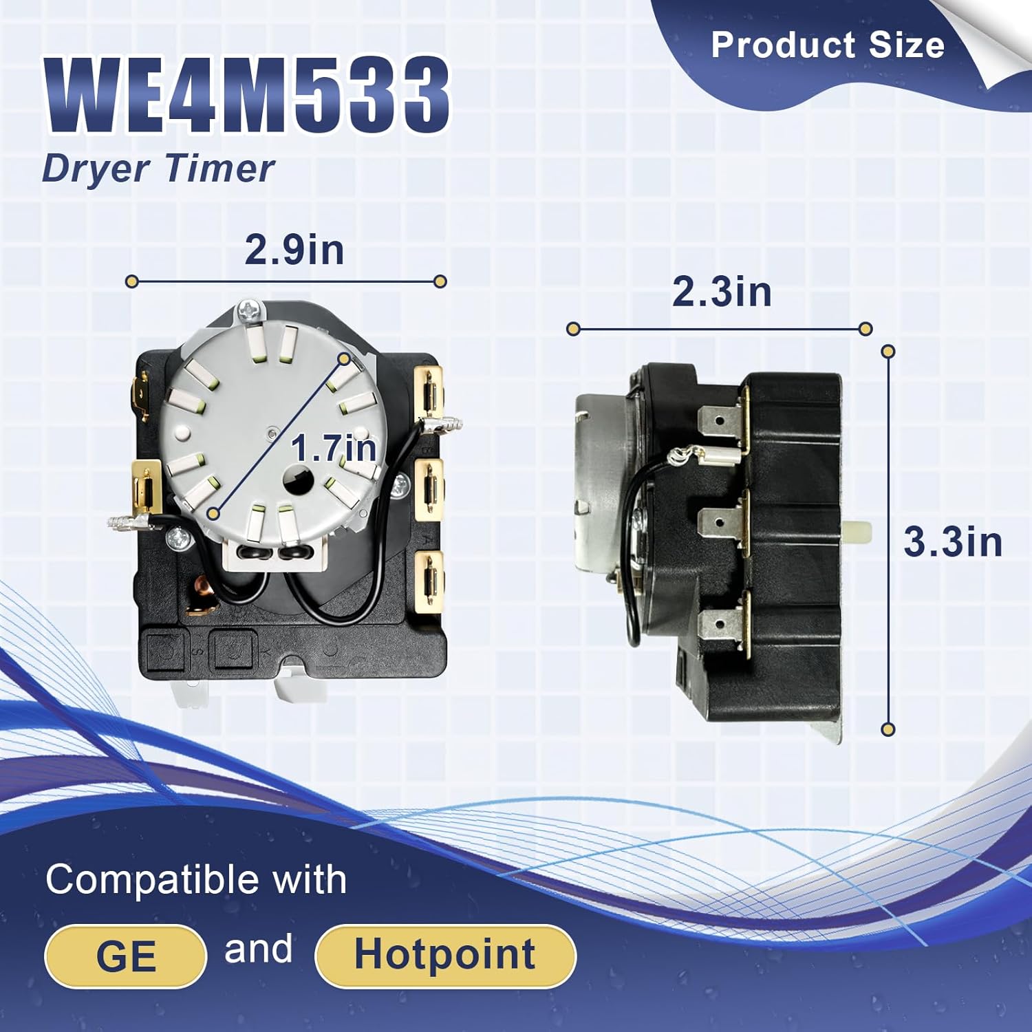 WE4M533 Dryer Timer Compatible with GE Hotpoint Dryer, Replacement Part 234D1296P005 TMD1EM03 WE04M0533 WE4M364 WE4M533-24PK 3029574 AP5780508 EAP8690648 PS8690648