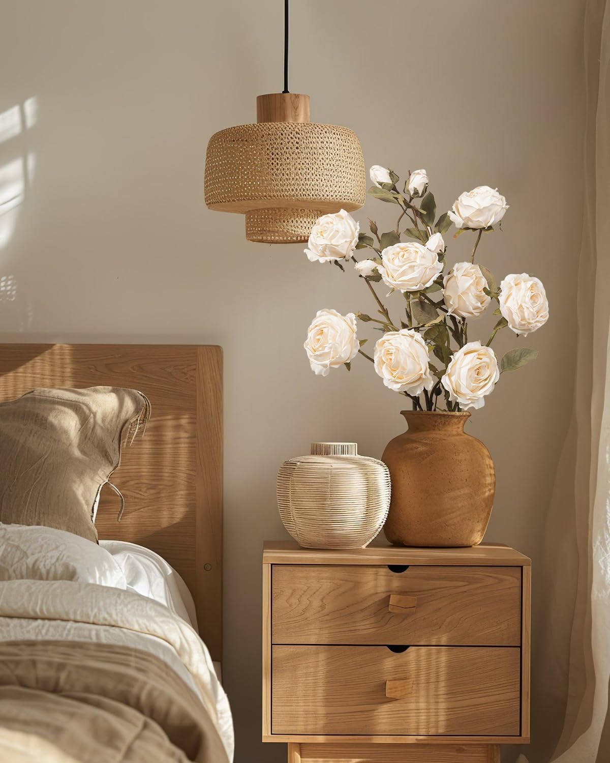 LFF 4Pcs Vintage Artificial Dried Roses with 12 Flowers – Long Stem Silk Roses Bouquet for Vases, Lifelike Faux Flowers for DIY Home, Weddings, Parties Decor (White) - Image 3