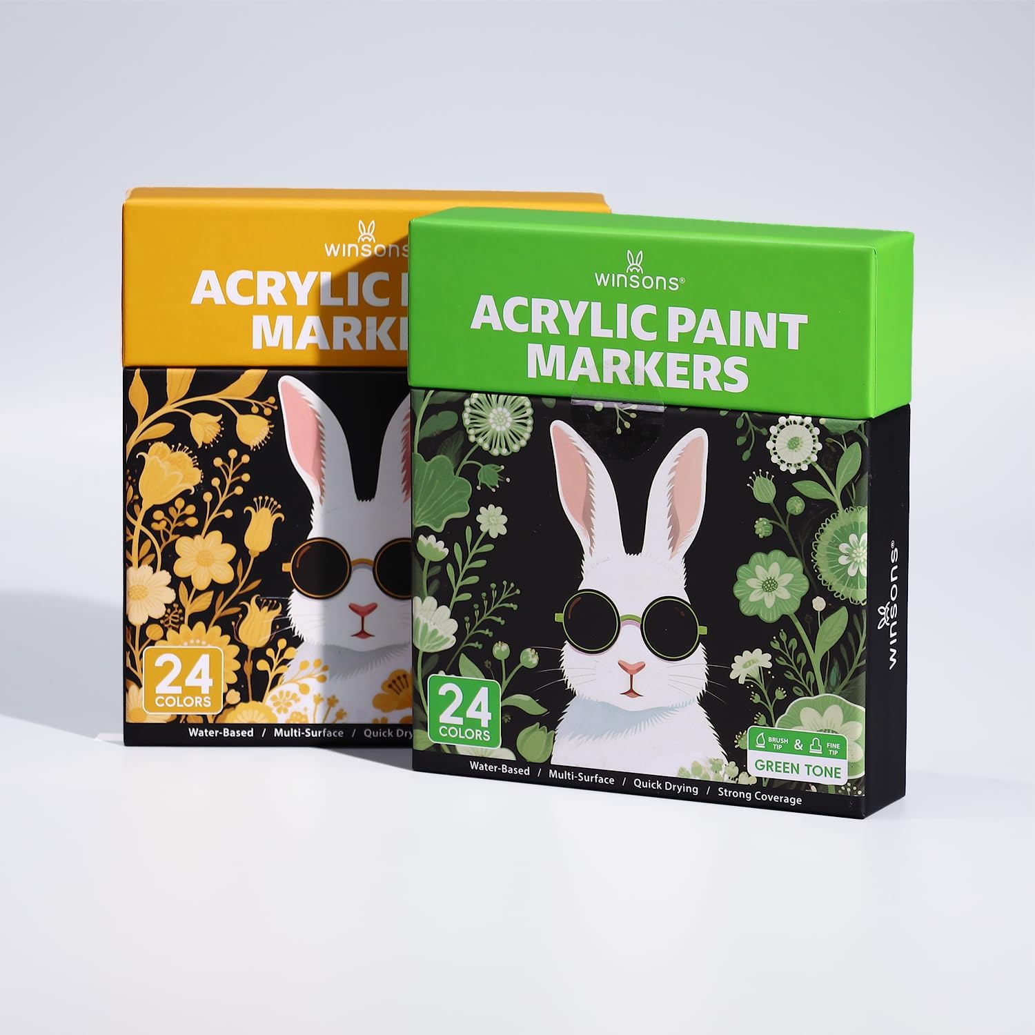 24色アクリルペイントマーカーセット &ndash; 鮮やかな油性ペイントペン ブラシと細いペン先 水性速乾 ロックペインティング キャンバス