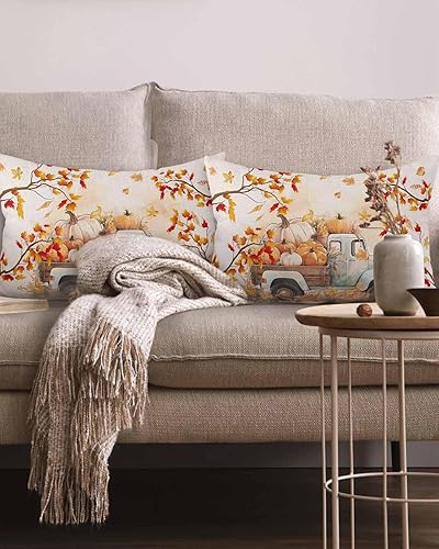 Miniatura 2 de Juego de 2 fundas de almohada de otoño de 20 x 12 pulgadas, diseño de calabaza de cosecha, fundas de cojín decorativas para otoño, fundas lumbares
