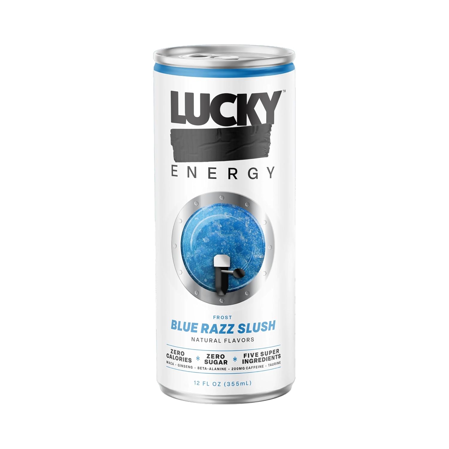 Lucky Energy Drink - Blue Razz Slush - Zero Sugar, 0 Calorie Performance Beverage with 200mg Caffeine, Maca & Ginseng, 12oz Cans (12 Pack)