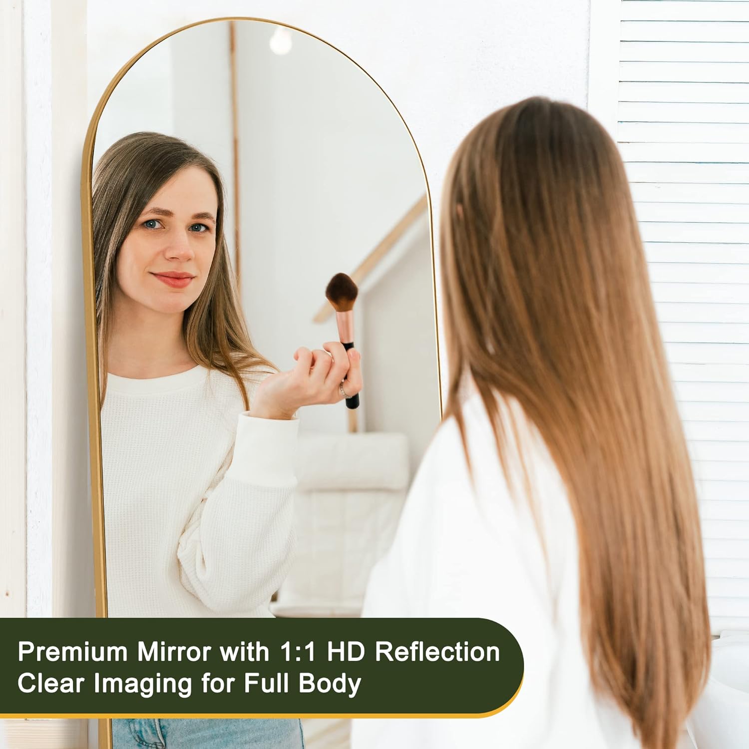 NicBex Arch Full Length Mirror, 64" x 21" Wooden Wall Mounted Mirror with Stand for Bedroom, Bathroom, Living Room, Gold