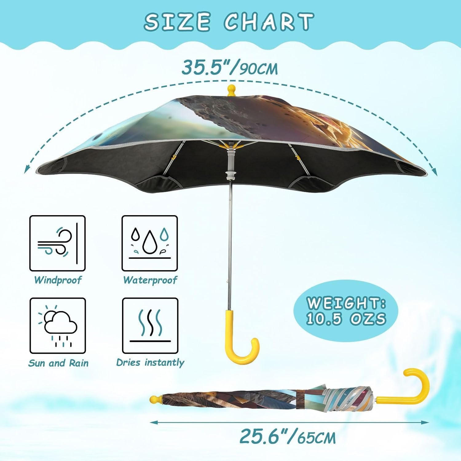 ODAWA Kids Umbrella Funny Cat Galaxy Windproof Compact Stick Umbrellas for Rain