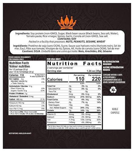 Miniatura 2 de Noble Jerky - Aperitivos veganos, vegetarianos, a base de plantas, bolsas de 2.47oz (3 bolsas) (Chipotle)